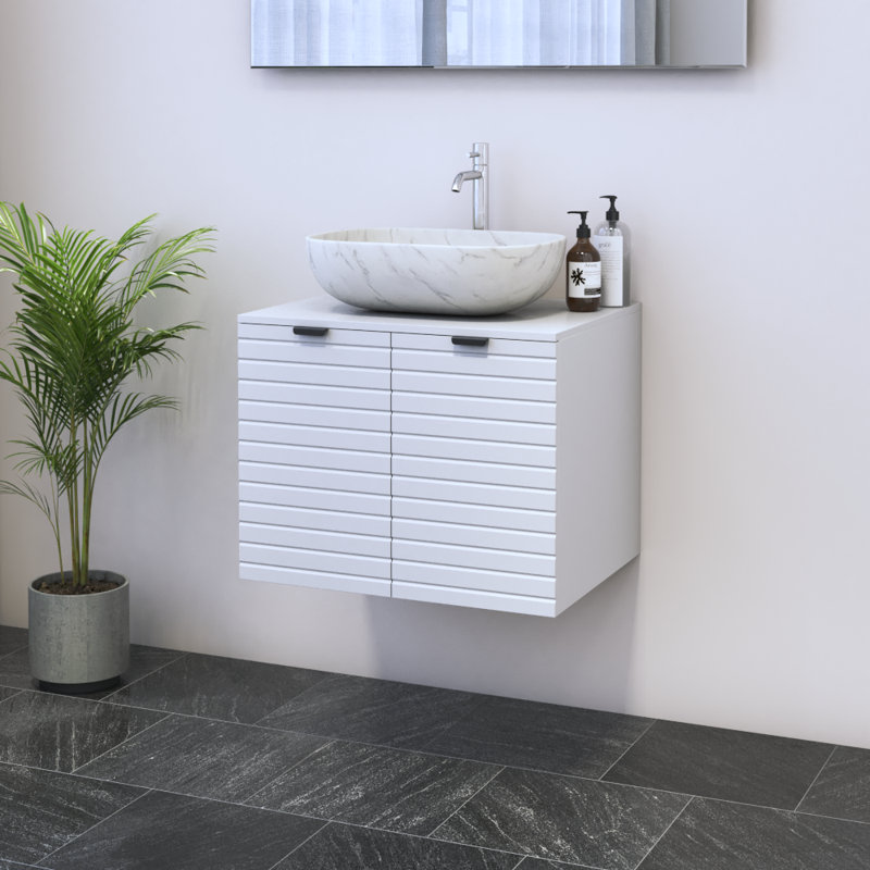 Meuble-lavabo simple 23,6 po avec dessus Kayben, Blanc, Blanc