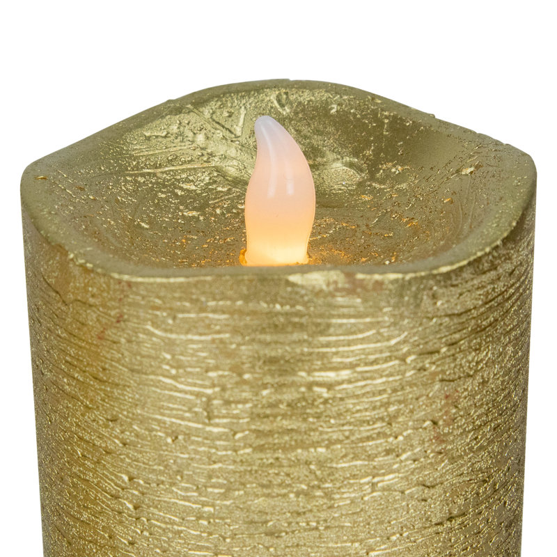 Ensemble de 3 bougies à cire scintillante à DEL crème sans flamme 8 po, Doré brossé
