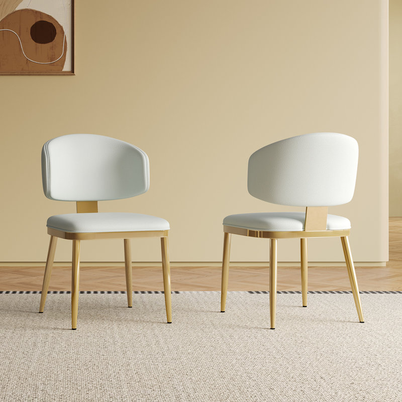Chaises de salle à manger en cuir Marlon, Doré, Blanc