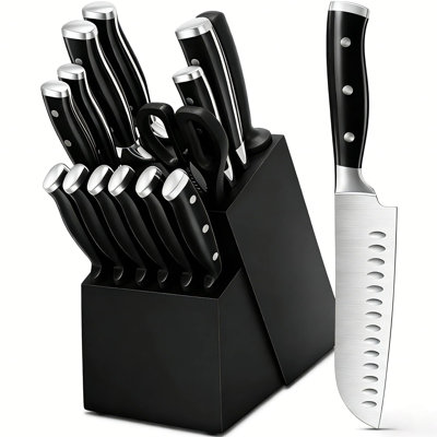 Ensemble de couteaux de cuisine 15 pièces en acier inoxydable à haute teneur en carbone - Couteaux de cuisine professionnels avec poignée ergonomique forgée, ensemble de couverts allant au lave-vaisselle