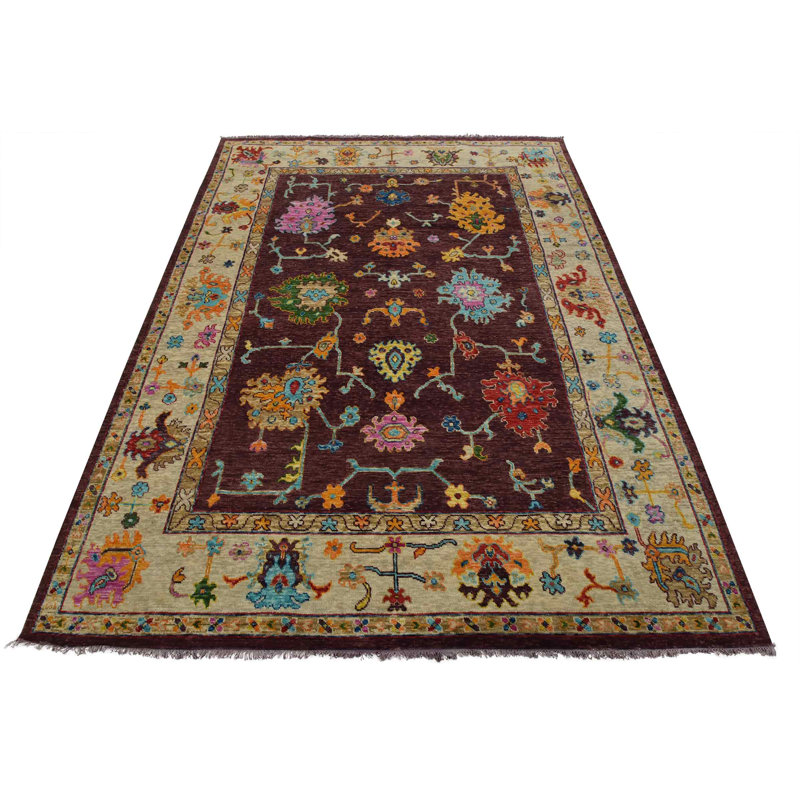 Tapis oriental en laine mauve moderne noué à la main 8 pi 11 po x 11 pi Anatolia