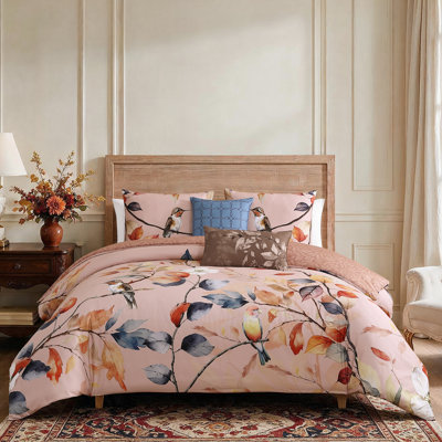 Bebejan Peachy Dogwood 100% Cotton Sateen 5 Piece Reversible Comforter Set