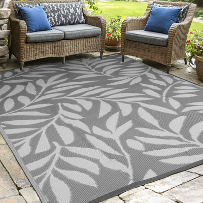 Tapis floral intérieur / extérieur gris