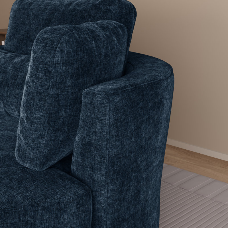 49.6" W Oversized Modern Swivel Accent Chair With Pillows And Ottoman, Navy