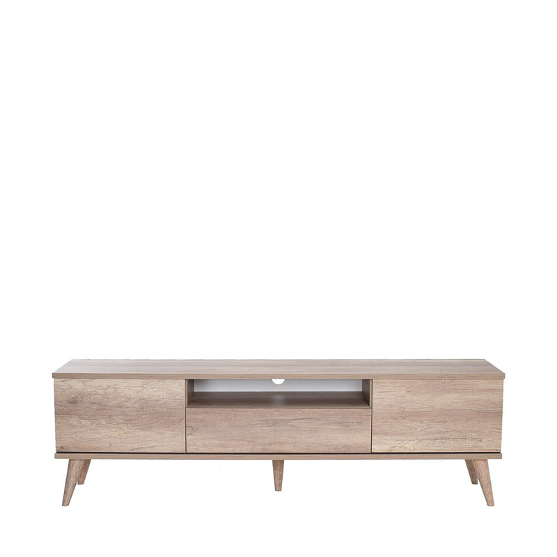 Modern TV Stand with Numerous Shelves, Light Walnut Color, 70.9 x 21.7 x 15.7 inches | Coated Particle Board | Wall-Mountable Design, Perfect for Scandinavian Style Living Rooms & Entertainment Areas