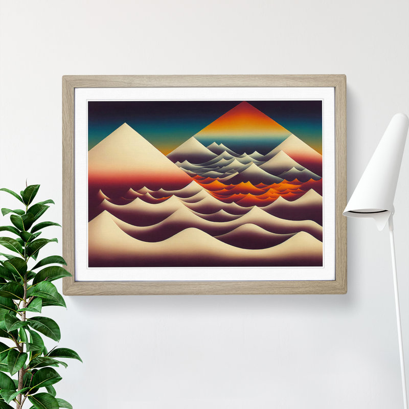 Snazzy Abstract Mountains - Framed Print, 25cm H x 34cm W x 2cm D, Oak