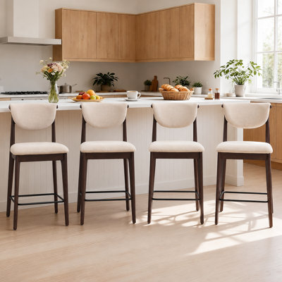 Mid-Century Upholstered Bar & Counter Stool with Solid Wood Frame, Curved Back, Padded Seat & Footrest