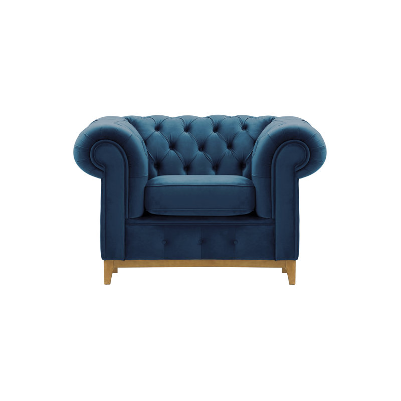 Frizzell Velvet Chesterfield Chair, Blue, Oak