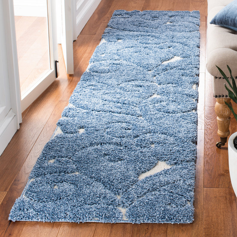 Amza Area Rug, Runner 2'3" x 9', Light Blue/Cream