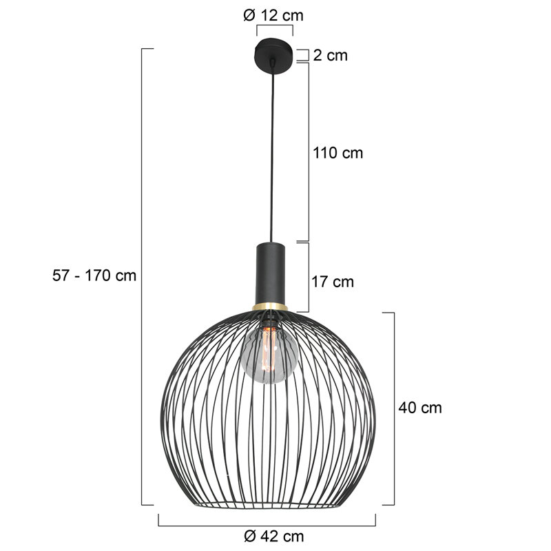 Audrina 1 - Light Black Sphere Pendant, 170cm H x 42cm W x 42cm D