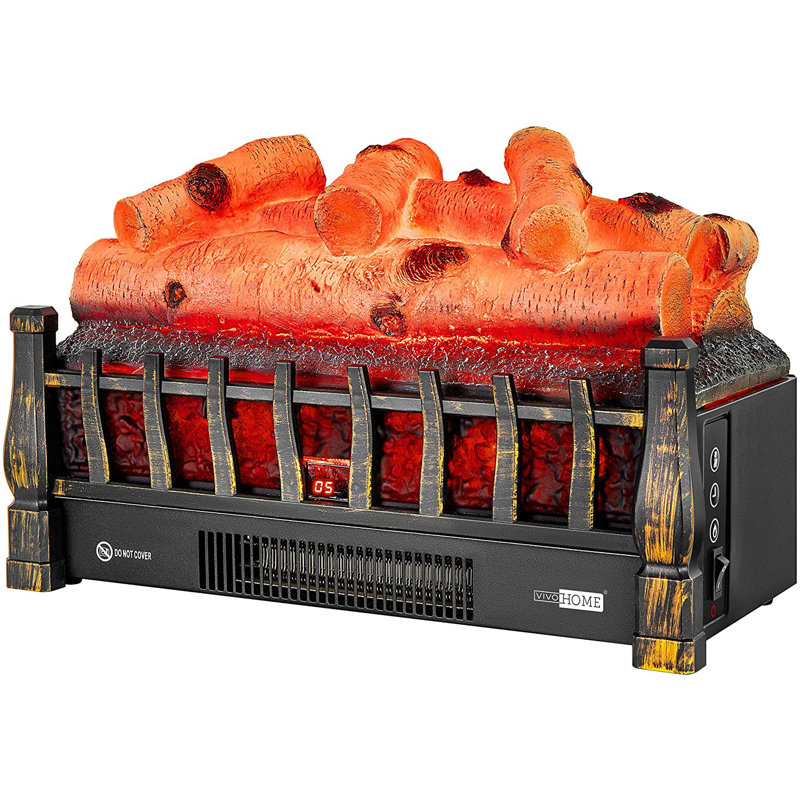 Electric Fireplace Log Set Heater with Glowing Ember Bed and Remote Controller, Golden