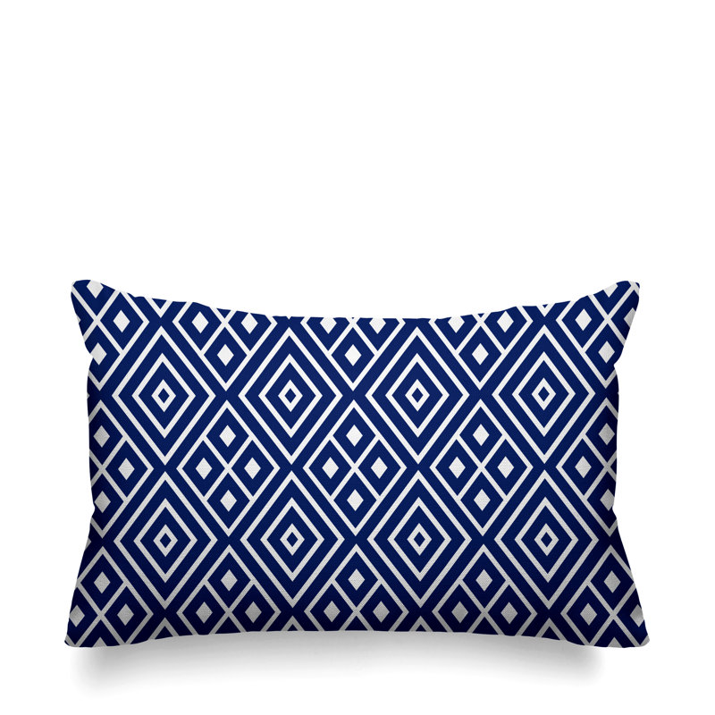 Nina Geometric Outdoor Reversible Throw Pillow, Navy Blue