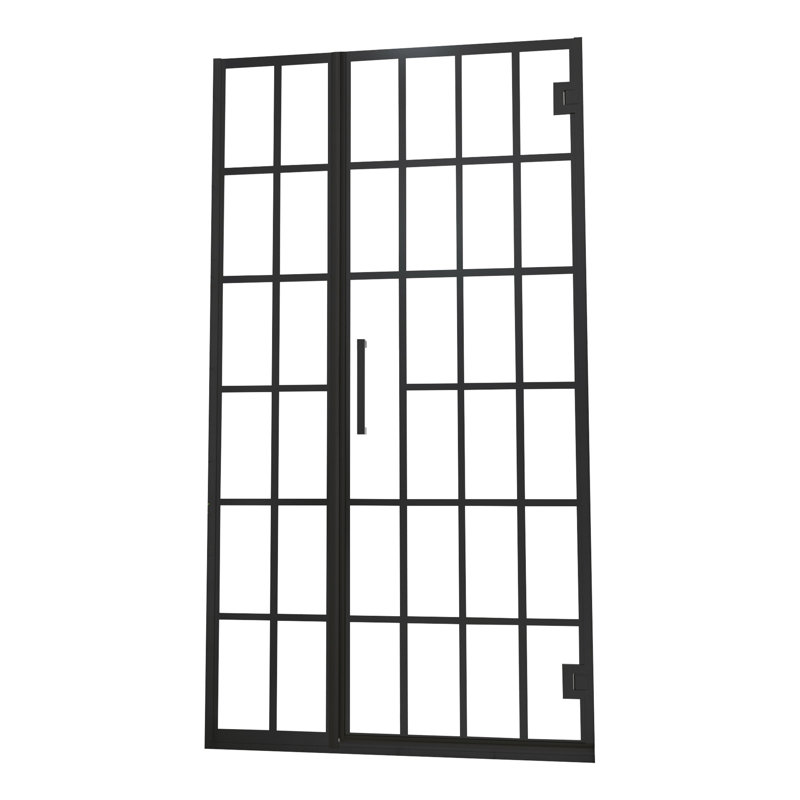 Matte Black 34" W X 72" H Pivot Shower Door With Glass. Revolutionize Bathroom Style. Tempered Hassle- Cleaning. Professional Installation Advised Pattern Glass In Black. Create An Elegant Bathroom.