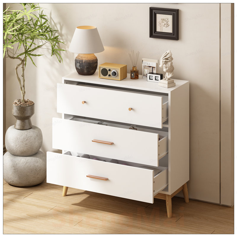 Armoire de rangement à 3 tiroirs de style nordique, commode moderne avec poignées or rose, base en bois massif pour petits espaces