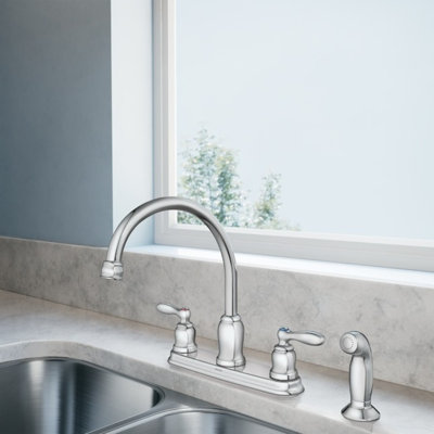 Moen Caldwell Double Handle Deck-mount Kitchen Faucet with Sprayer ( Deck Plate Included ) ( Side Sprayer Included )