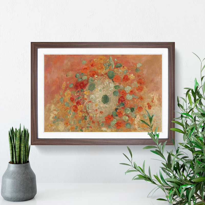 Nasturtiums by Odilon Redon - Picture Frame Painting Print on MDF, 48cm H x 65cm W x 2cm D, Walnut Framed