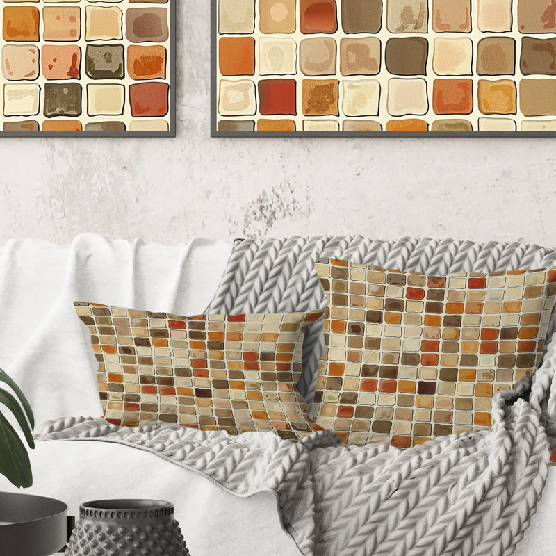 Coussin décoratif brun Midcentury Mosaic II - Midcentury, H 16 po x l 16 po