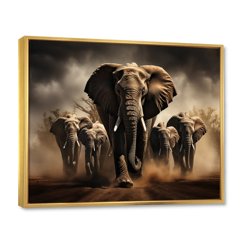 Éléphant harmonie en monochrome III - Éléphant, reproduction sur toile encadrée, Cadre flottant doré
