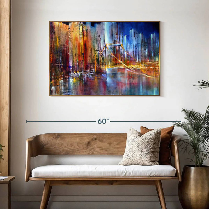 Paysage urbain vibrant, Cadre flottant doré, 43 po x 29 po