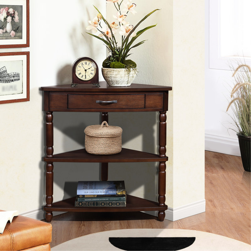 Small Space 33.8'' Corner Table With Solid Wood Legs - , Corridor Fit Saving Colorway