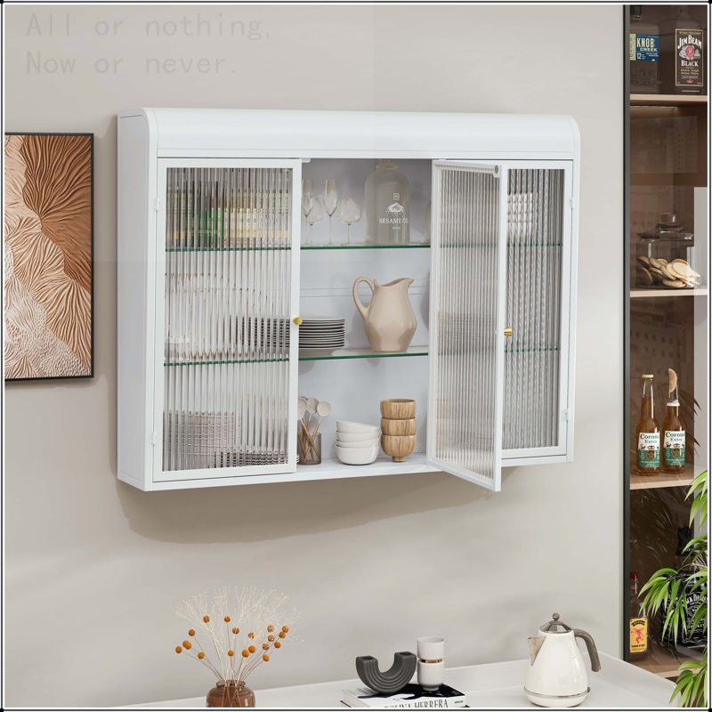 3-Door Arched Wall Mounted Glass Cabinet, White