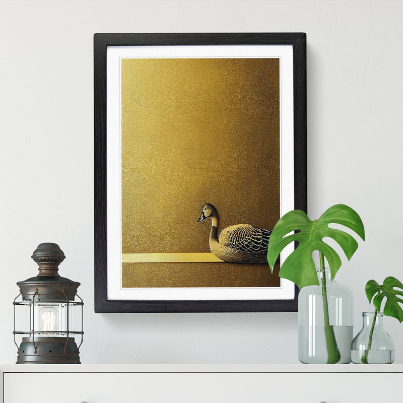 Goose Painting Gold - Picture Frame Print, Black, 64cm H x 46cm W x 2cm D