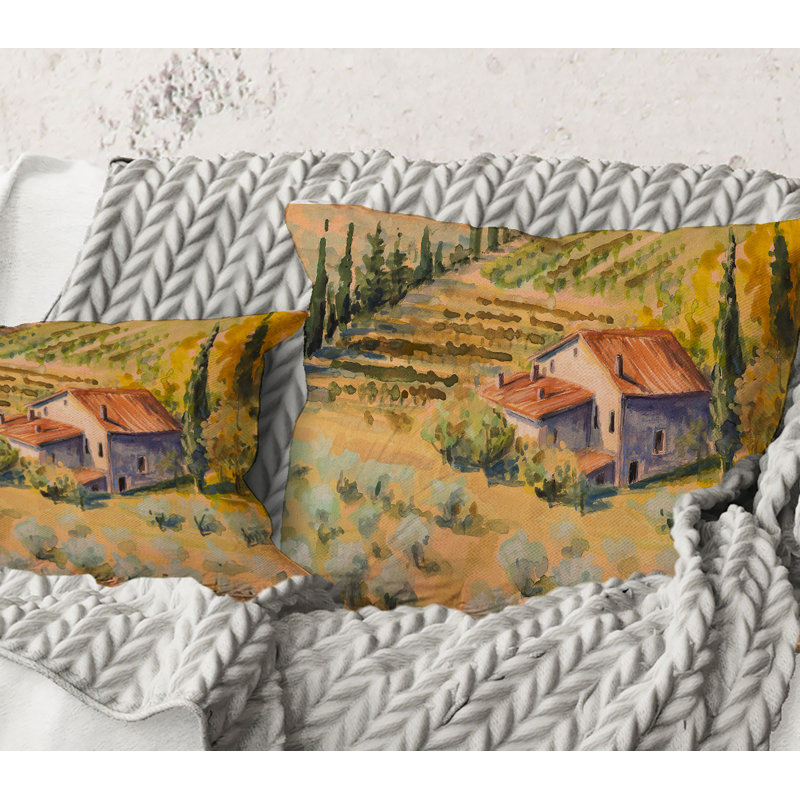 Carré, petite ferme en campagne - Coussin décoratif à imprimé campagne, 16" x 16"