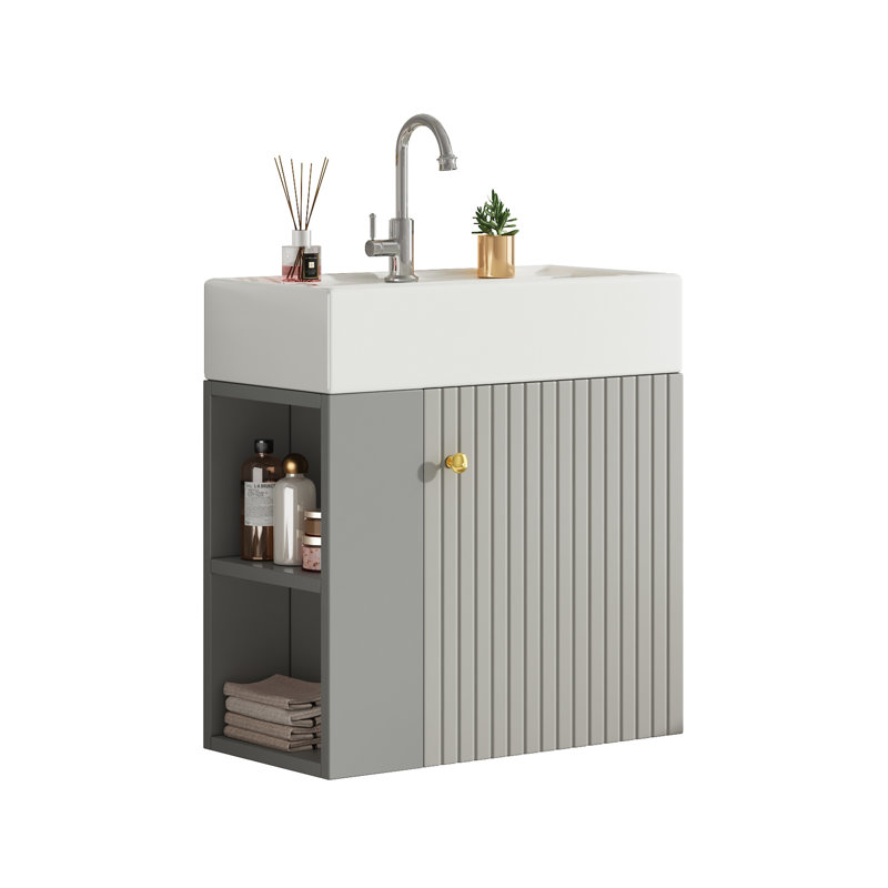 Single Bathroom Vanity with Ceramic Basin, Grey