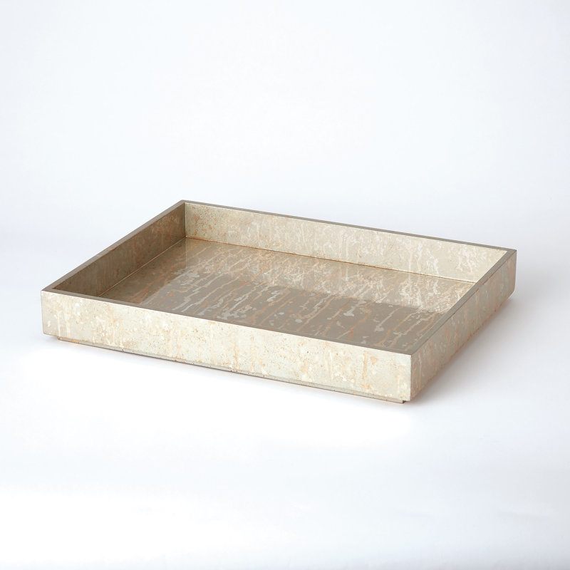Plateau de table basse laqué, H 2,25 po x l 15 po x P 15 po, Argent champagne