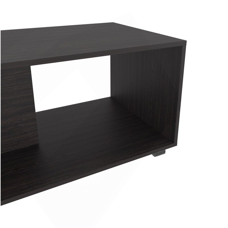 Table basse Gu Oidak avec rangement ouvert et roulettes, wengé