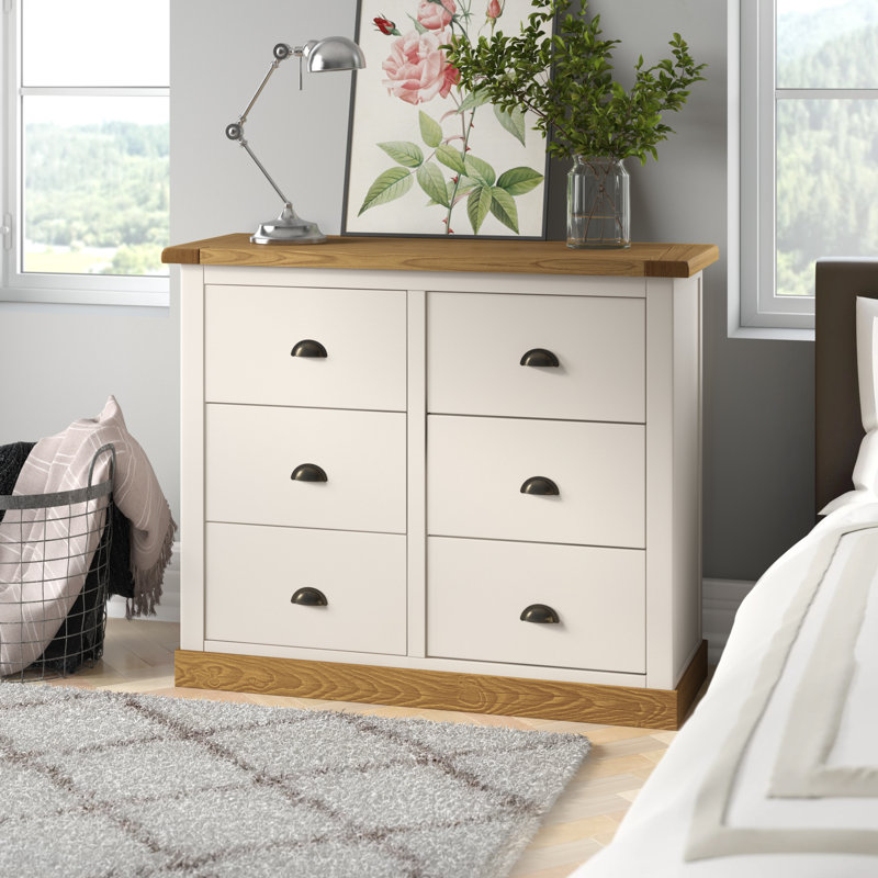 6 Drawer 110cm W Double Dresser, Waxed Oak