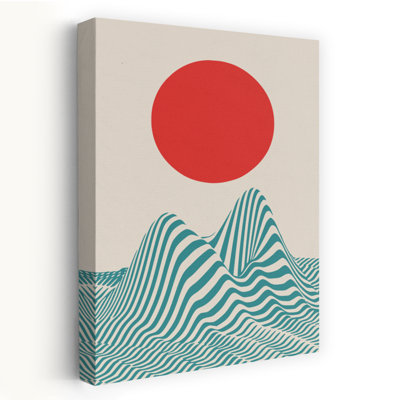 Paysage japonais de lever de soleil abstrait vintage, art mural nature