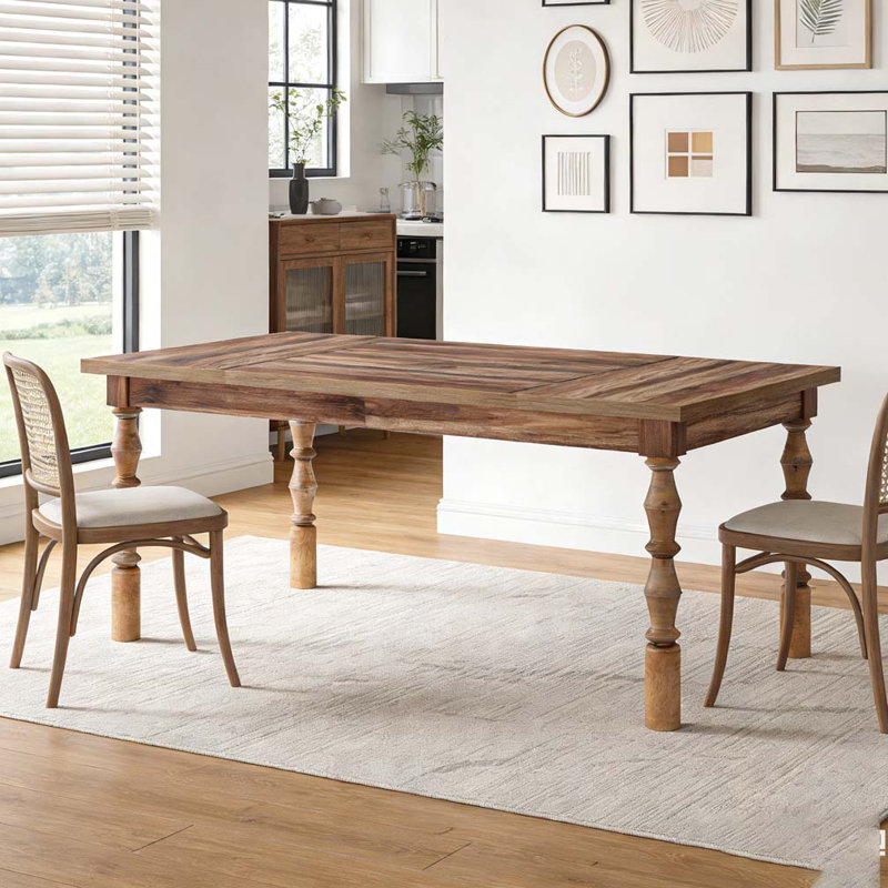 Wooden Kitchen Dining Table with Carved Turned Legs, Brown
