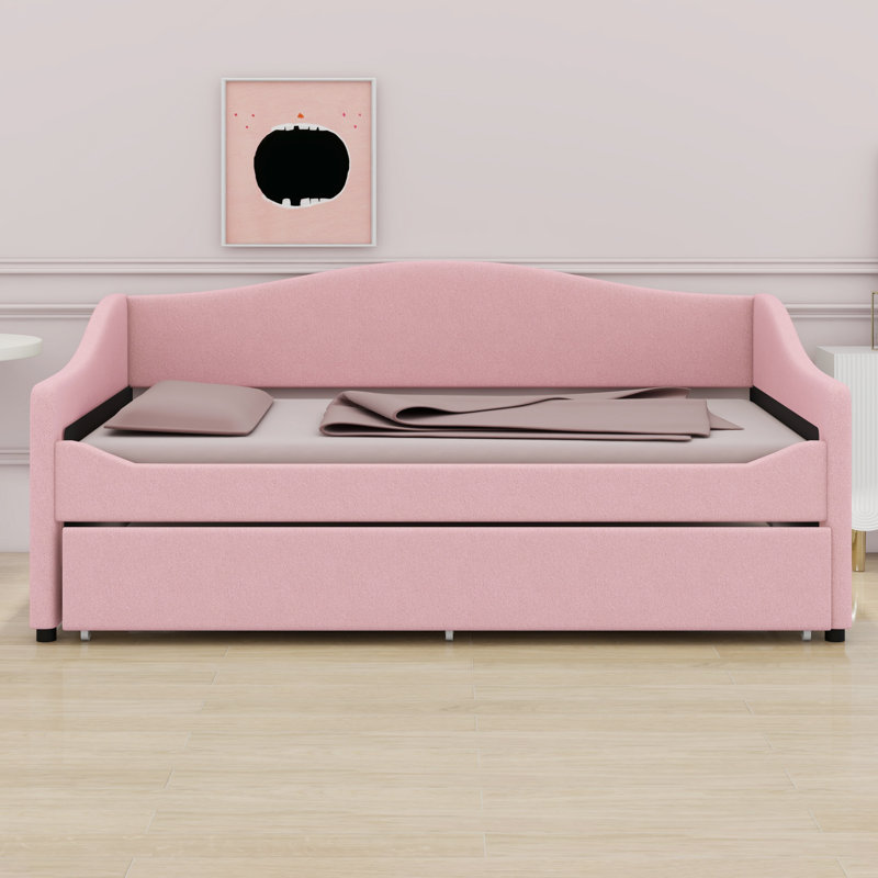 Upholstered Daybed With Light And Trundle, Twin, Pink