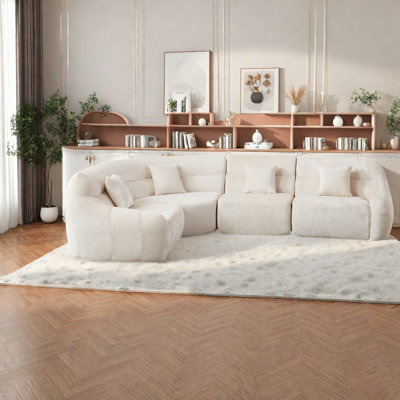 Canapé modulaire en chenille spacieux avec canapé moderne et coussins beige pour salle familiale