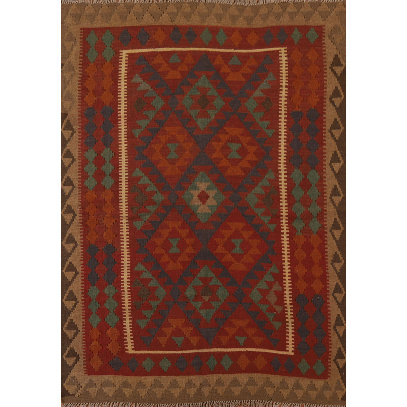 Tapis géométrique en laine Kilim 5 x 7