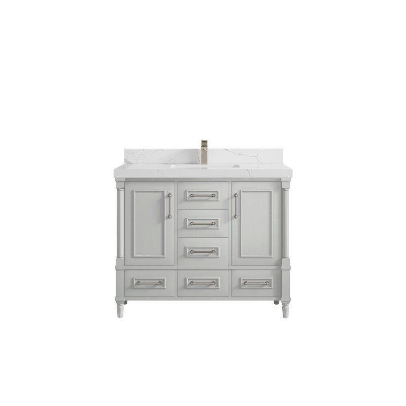 Aberdeen 42'' Single Bathroom Vanity with Quartz Top, Calacatta Laza