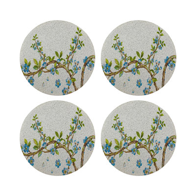 Cherry Blossom Vegan Leather Round Beaded Placemat