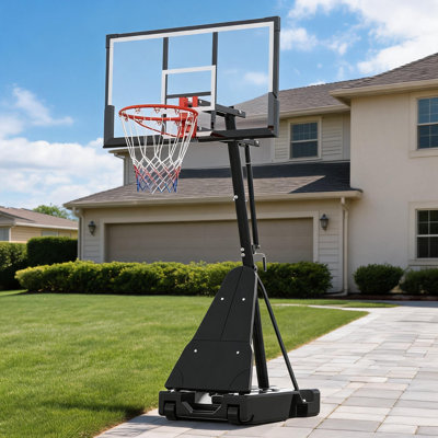 Portable Basketball Hoop 4.9-10 FT Adjustable Height with 44-In PC Backboard, Wheels and Stable Base