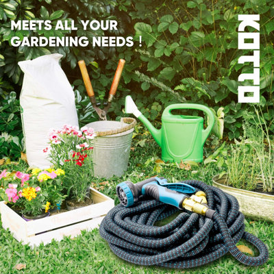 KOTTO Expandable Garden Water Hose, 10 Spray Nozzles, Anti-Rust Solid Brass Connector, Lightweight No-Kink Flexible - Blue 150ft