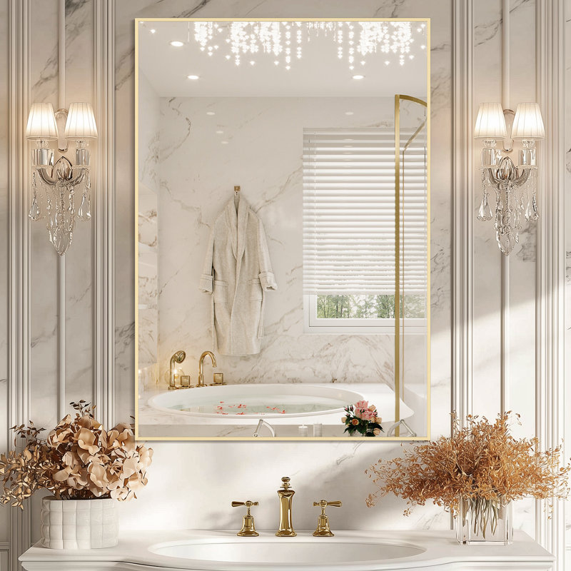 Sieana Rectangular Aluminum Accent Mirror, Gold, 40" x 28"