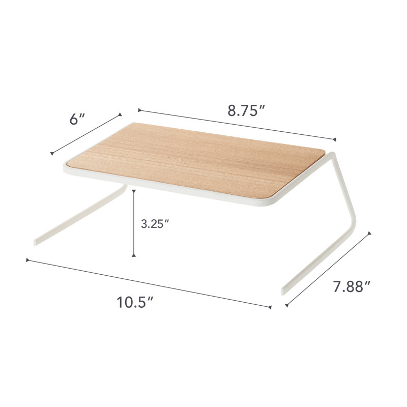 White Steel and Wood Small Dish Riser