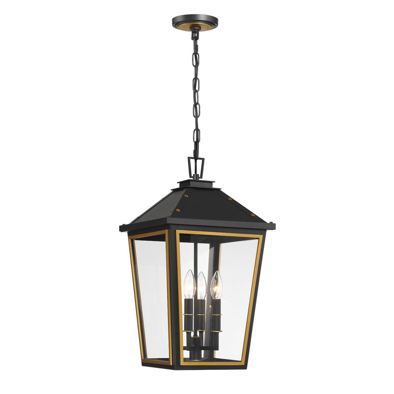 Luminaire suspendu d'extérieur 4 lumières noir mat + or texturé Michalena