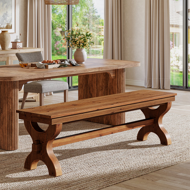 Solid Wood Dining Bench, 55-Inch Long Entryway Shoe Bench