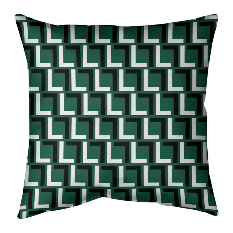 Housse de coussin New York, 14 po x 14 po, Vert / noir / blanc, Simili daim