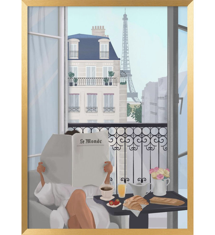 "Paris balcon", art mural texturé encadré, Or, H 24 po x l 18 po