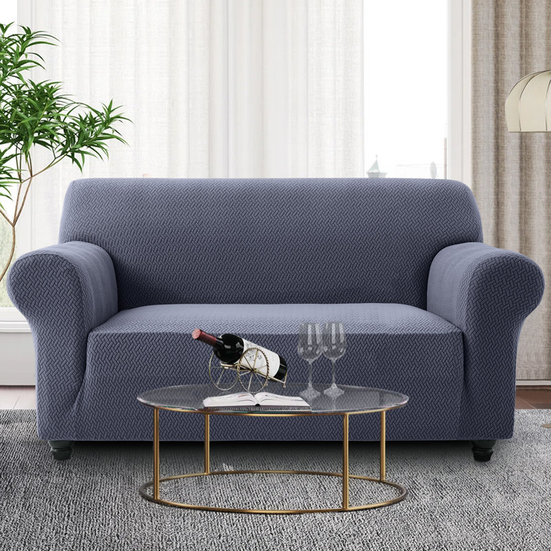 Spandax Sofa Cover Quilted Anti-Slip Couch Protector with Adjustable Strap, 224 X 179cm (2 Seater), Blue/Grey