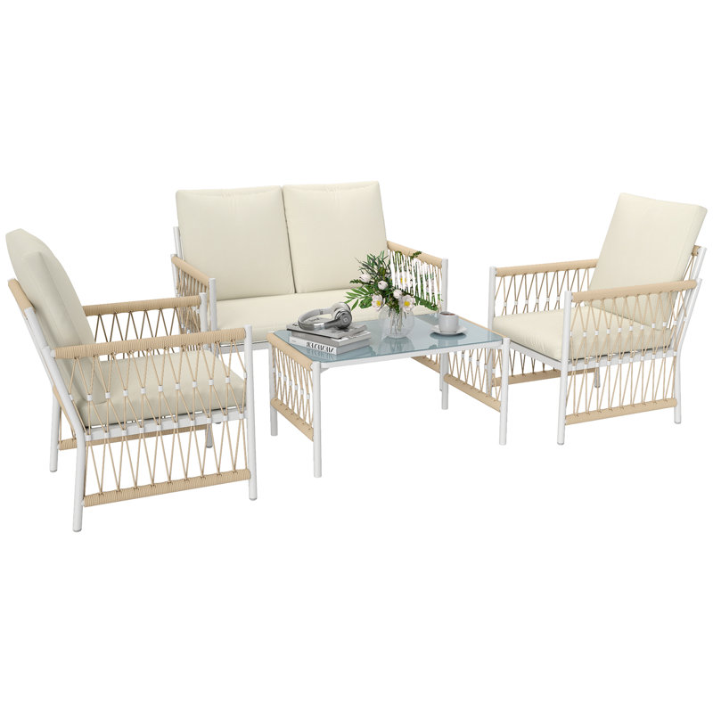 Rattan Sofa Set, Cream/White