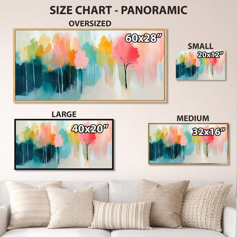 «Blue Pink Colorful Abstract Forest II - Blue Serene», reproduction d'art sur toile Moody, H 16 po x l 32 po