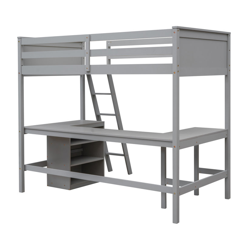 Lit mezzanine avec tablettes et bureau